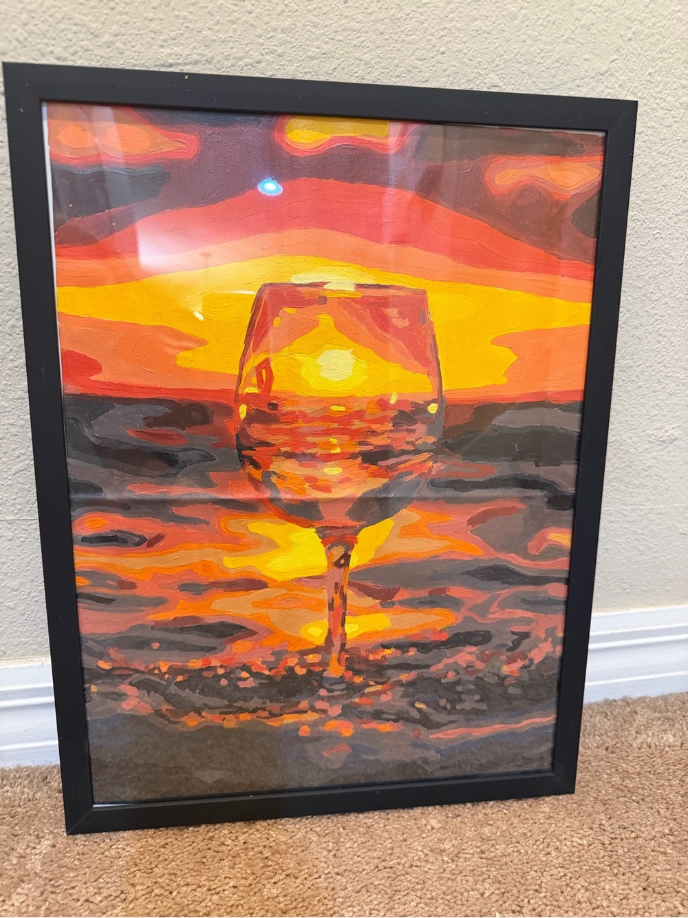 Sunset Wine Glass Wall Art - Vibrant Orange & Yellow